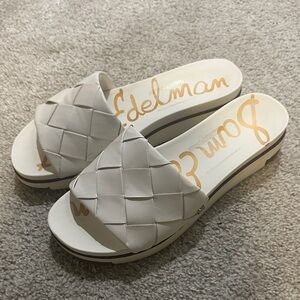 Sam Edelman Cream Woven Slide Sandals